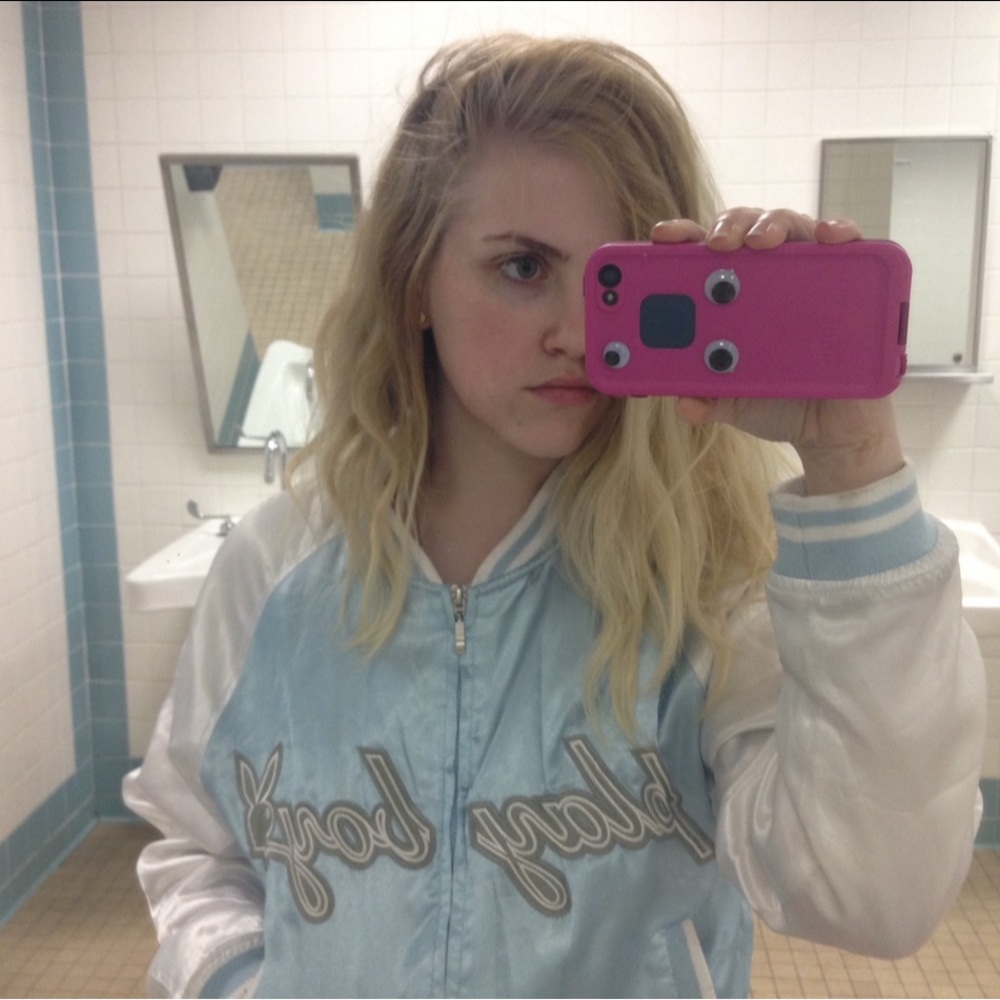 ISO PLAYBOY BABY BLUE BOMBER JACKET